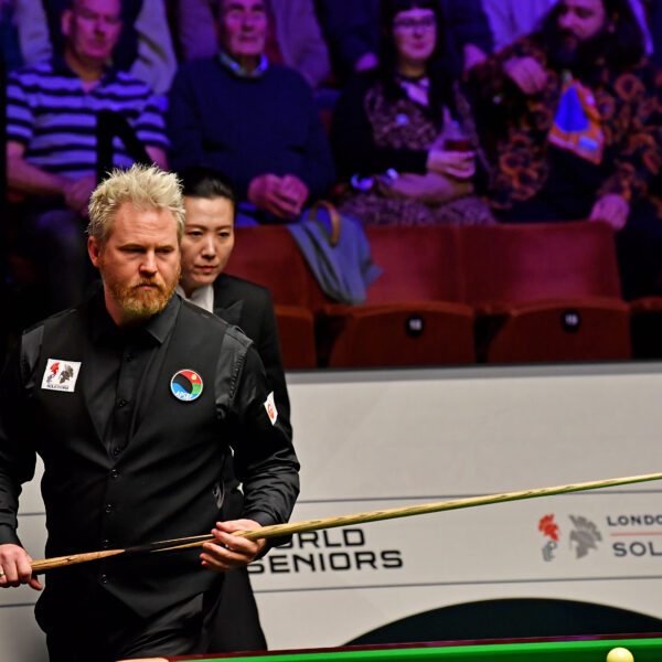 Adrian Ridley playing at the 2023 World Seniors Snooker Championship